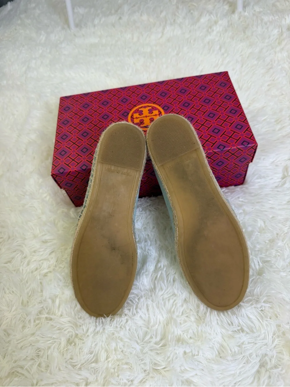 Tory Burch Pale Blue Leather Logo Espadrille Flats